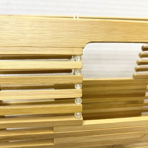 C&C California Bamboo Wooden Rectangle Handbag Summer Beach Picnic Boho Fun - Picture 11 of 15